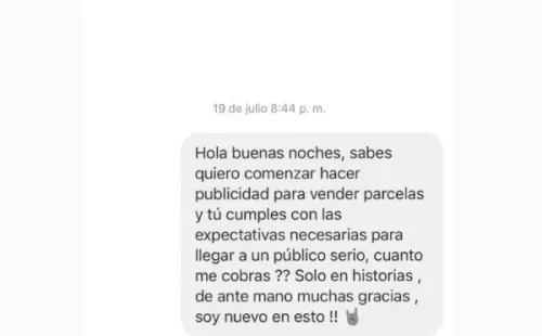 El pantallazo compartido por @realityculiao sobre los cobros de Nano Calderón por publicidad en Instagram.