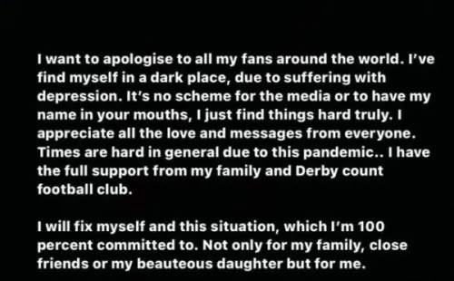El escrito de Jordon Ibe en su cuenta de Instagram