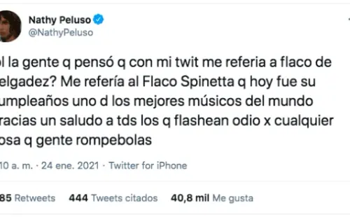 Tras la ola de críticas, Nathy Peluso tuvo que salir a explicarles a sus seguidores que se refería al natalicio de Luis Alberto “Flaco” Spinetta.