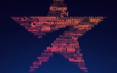 El logo de Star+, el servicio para adultos de Disney+, formado con los títulos de algunas de las series y películas que estarán disponibles en su catálogo.
