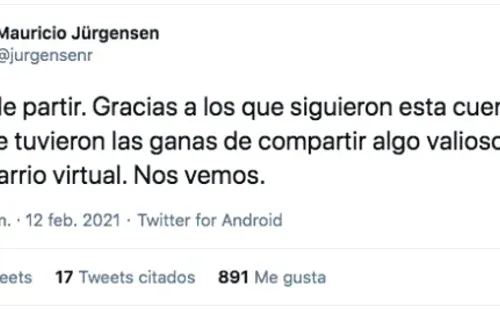 El mensaje con que Mauricio Jürgensen se despidió de Twitter.