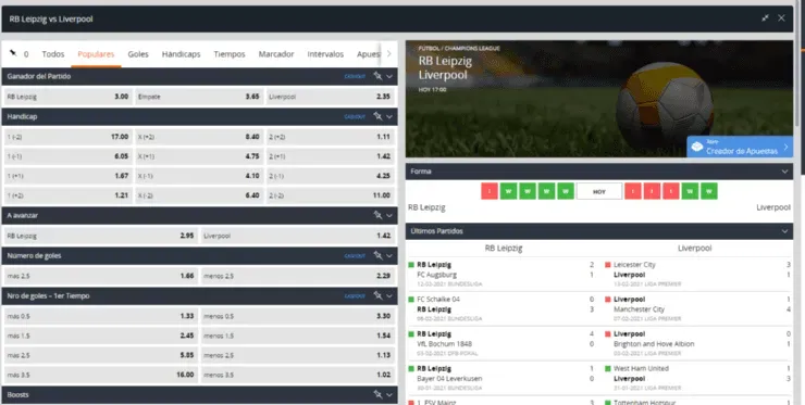 Estas son las cuotas para que te la juegues por el RB Leipzig o por el Liverpool, en la ida de los octavos de final de la UEFA Champions League. | Foto: Betsson.