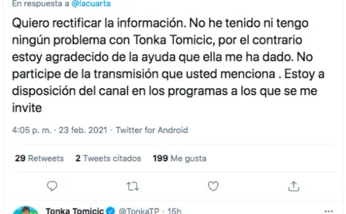 El afectuoso intercambio en Twitter que tuvo Carlos Zárate con Tonka Tomicic.