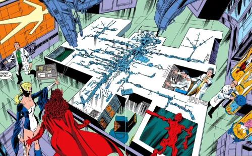 “WandaVision”: El impactante panel de “West Coast Avengers #45” con Vision reducido a circuitos.