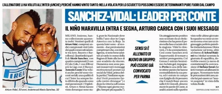 Alexis Sánchez y Arturo Vidal en Tuttosport