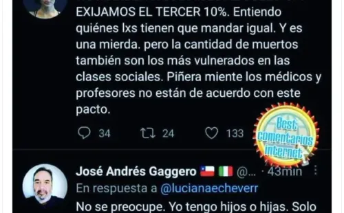 La pelea en Twitter de la actriz Luciana Echeverría y el periodista Sebastián Eyzaguirre.(1)