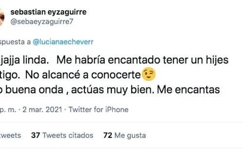La pelea en Twitter de la actriz Luciana Echeverría y el periodista Sebastián Eyzaguirre.(3)
