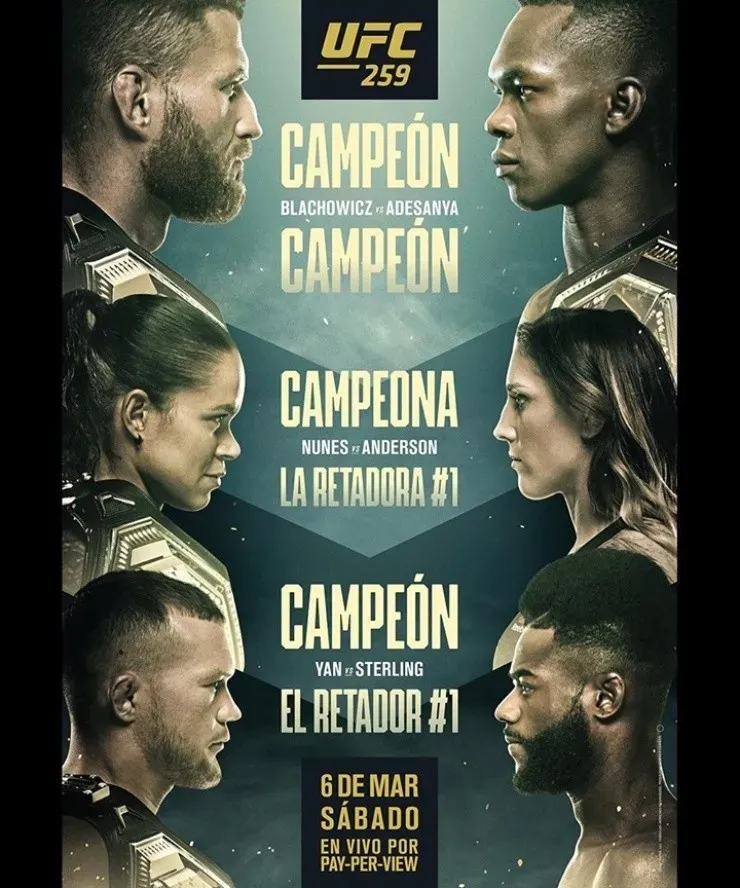 Afiche oficial de la cartelera titular de UFC 259. (Foto: UFC)
