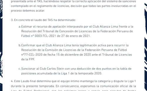 Comunicado de Alianza Lima