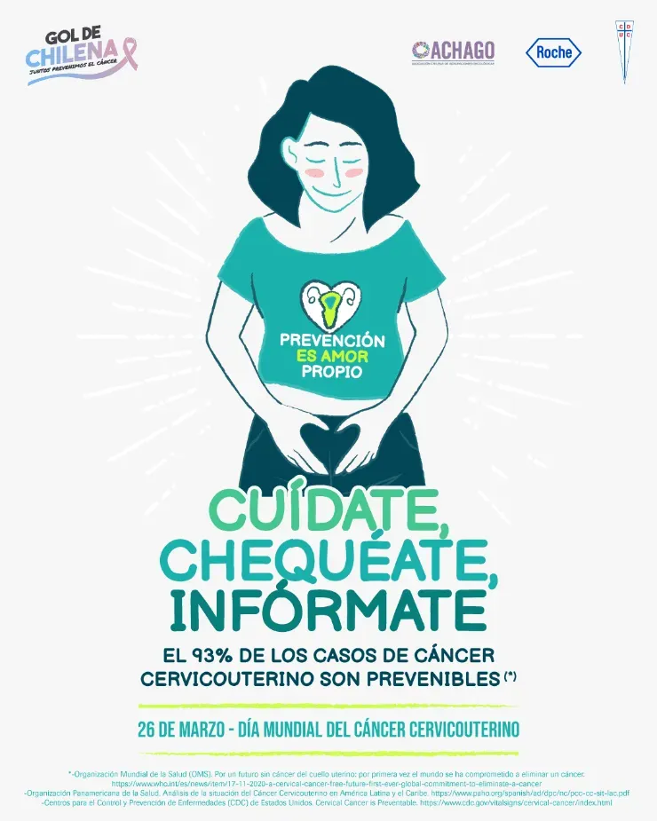 “Prevención es amor propio” es parte de la campaña “Gol de Chilena” que impulsa Universidad Católica junto ala Asociación Chilena de Agrupaciones Oncológicas (ACHAGO) yLaboratorios Roche. | Foto: Roche.