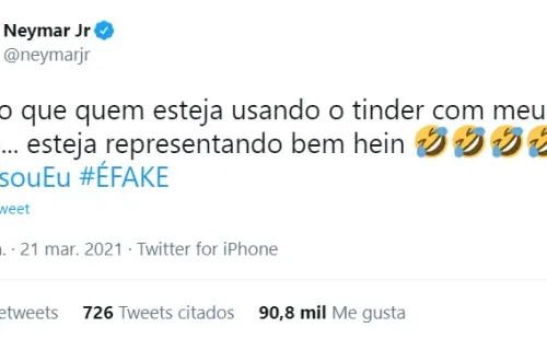 Publicación de Neymar desmintiendo su cuenta de Tinder