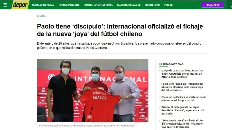 Carlos Palacios firma en Internacional de Porto Alegre