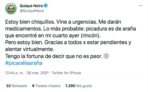 El relato de Quique Neira sobre la picadura de una araña de rincón.(3)