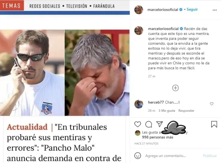 Marcelo Ríos aparece con nuevos insultos en Instagram