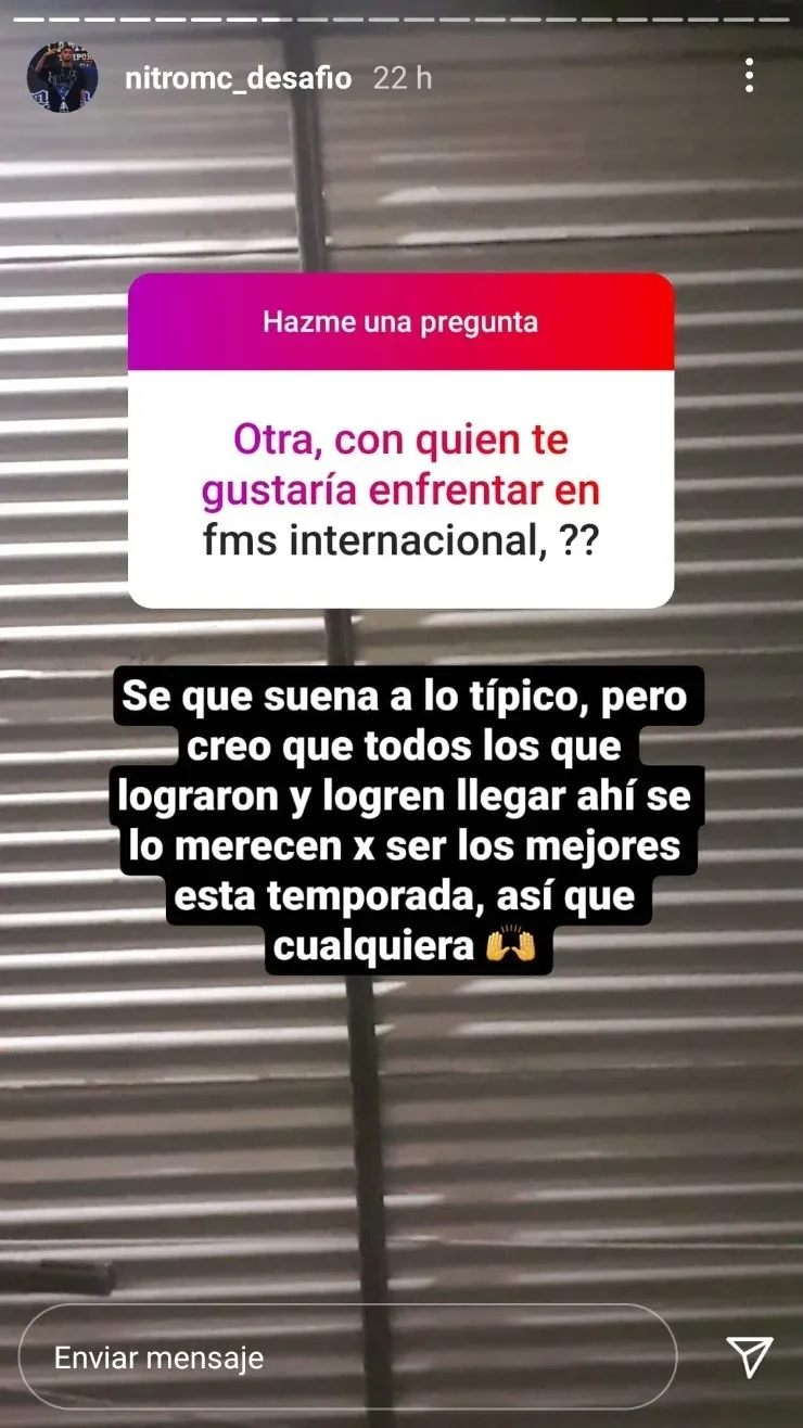 Nitro respeta a todos los rivales.(Foto: Instagram Nitro)