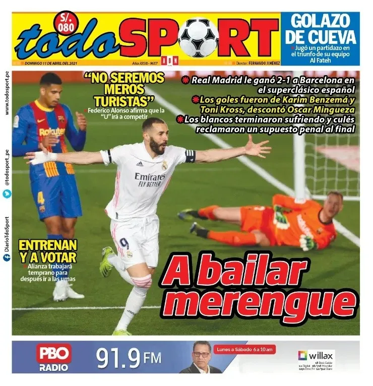 Prensa internacional en la victoria de Real Madrid sobre Barcelona en El Clásico