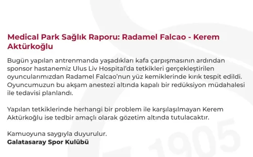 Parte médico de Radamel Falcao publicado por Galatasaray