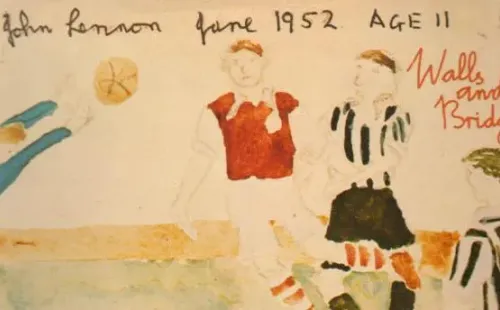 El dibujo de John Lennon a los 11 años con Jorge Robledo anotándole al Arsenal. | Foto: Archivo.