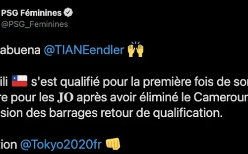 El saludo del PSG a Endler y la Roja. Foto: Twitter