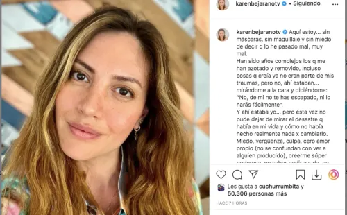 La publicación sin filtro con la que Karen Bejarano volvió a su Instagram, explicando el estado de su salud mental.