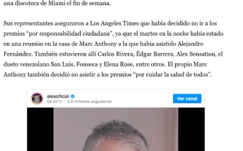 El reporte de la edición en español de Los Angeles Times sobre la ausencia de Cami Gallardo en los Latin AMAs.
