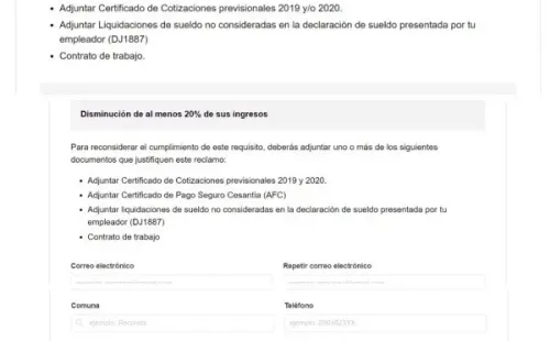 Este es el formulario que deben llenar los usuarios que apelen al resultado de la postulación al Bono Clase Media. (Foto: SII.cl)