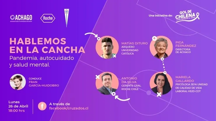 Con el arquero de Universidad Católica, Matías Dituro, como uno de los invitados, y la conducción de Fran García-Huidobro, este lunes puedes ver la charla”Hablemos en la cancha: Pandemia, autocuidado y salud mental” en el fan page de Cruzados. | Foto: Cruzados.