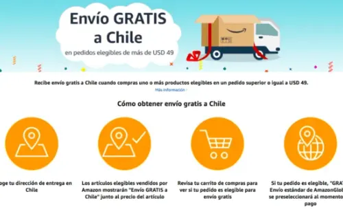 El anuncio de Amazon sobre los envíos gratuitos a Chile.