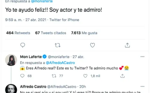 El diálogo entre Mon Laferte y Alfredo Castro en Twitter.