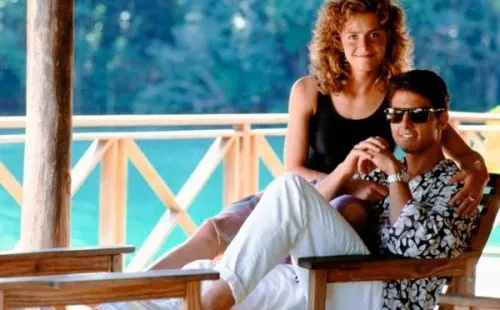 Tom Cruise y Elizabeth Shue en el set de Cocktail.