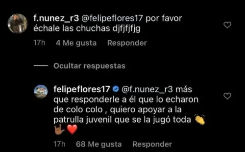 La respuesta de Felipe Flores a un hincha sobre la burla de Nico Castillo.