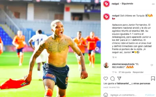 Captura de Junior Fernándes celebrando la anotación del gol.