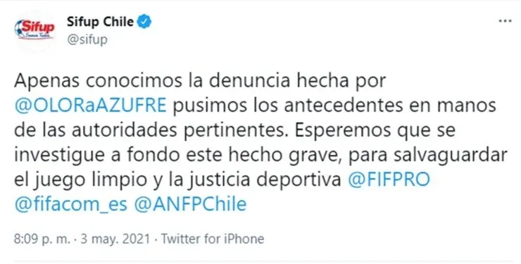 Sifup se manifiesta por denuncia de corrupción y arreglo de partidos