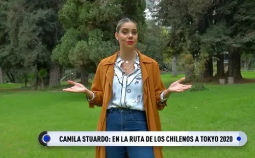 Camila Stuardo en su reaparición en TVN, para Zoom Deportivo.