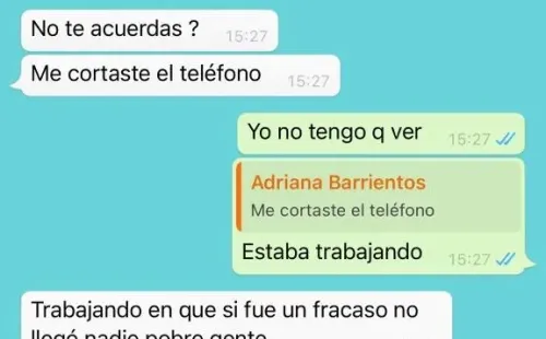 Los pantallazos de Whatsapp que dejaron expuesta la pelea entre Adriana Barrientos y Joche Bibbó.(4)