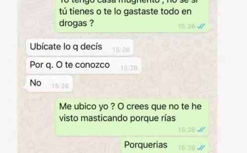 Los pantallazos de Whatsapp que dejaron expuesta la pelea entre Adriana Barrientos y Joche Bibbó.(5)