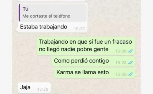 Los pantallazos de Whatsapp que dejaron expuesta la pelea entre Adriana Barrientos y Joche Bibbó.(7)