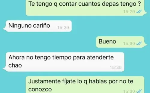 Los pantallazos de Whatsapp que dejaron expuesta la pelea entre Adriana Barrientos y Joche Bibbó.(8)