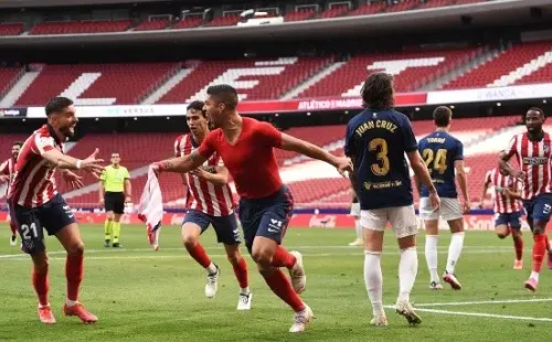 Suárez celebró con todo el gol del triunfo del Atlético de Madrid. Foto: Getty.