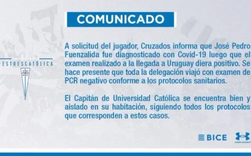 El comunicado de Universidad Católica por el positivo de Fuenzalida.