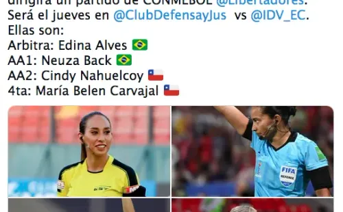 Noticia histórica de la Conmebol: árbitras brasileñas y chilenas para la Copa Libertadores masculina.