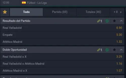 Estas son las cuotas para que te la juegues por Real Valladolid o por Atlético de Madrid en la definición de la Liga de España. | Foto: Betsala.