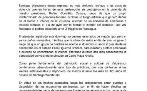 El comunicado de Santiago Wanderers.