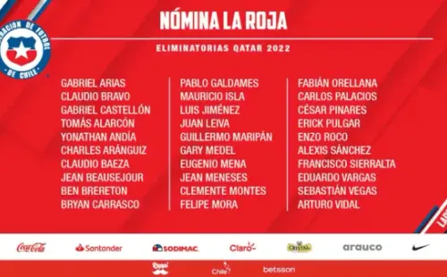 Nómina de la Roja para los partidos contra Argentina y Bolivia.