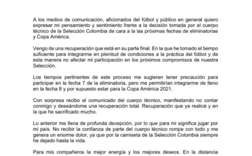 La carta de James Rodríguez