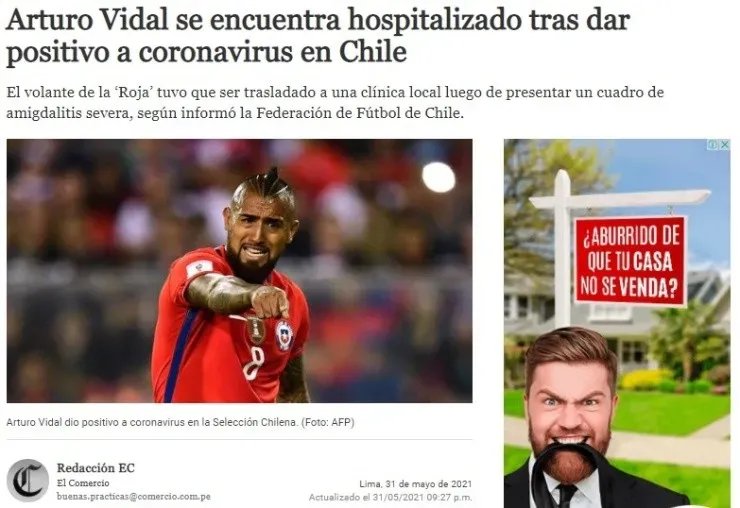 El Comercio de Perú también destacó el contagio del volante chileno.