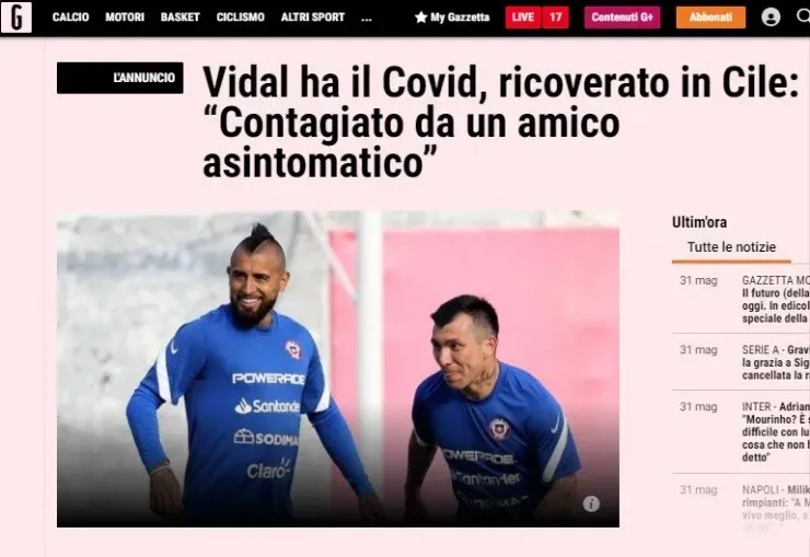 La Gazzetta italiana también se refirió a la salud del chileno.