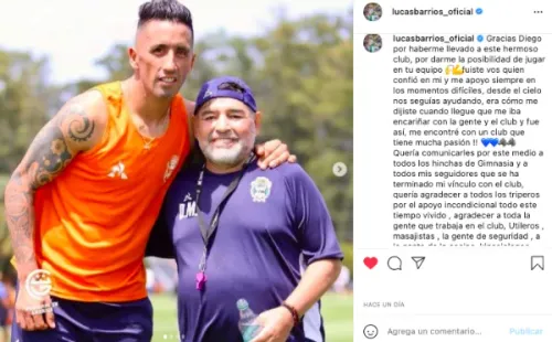 La emotiva despedida de Lucas Barrios recordando a Diego Maradona. Foto: Instagram