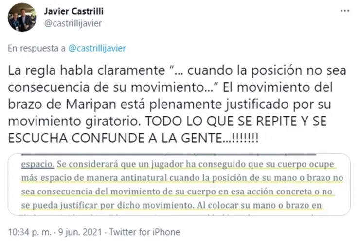 Castrilli asegura que no hubo penal de Maripán contra Bolivia