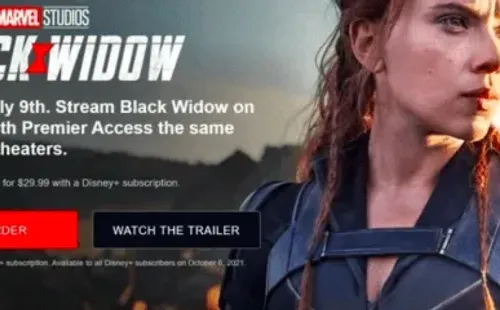 Black Widow: La página de pre-orden con la fecha del estreno sin cargos extras.